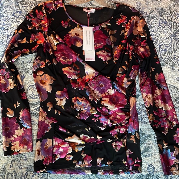 Parker Billy Metallic Floral Draped Top - NWT - M - Picture 3 of 8